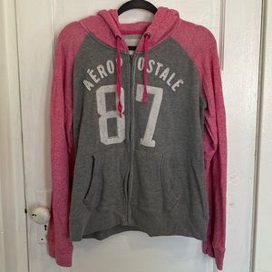 Aeropostal Gray & Pink Zip Up Hoodie